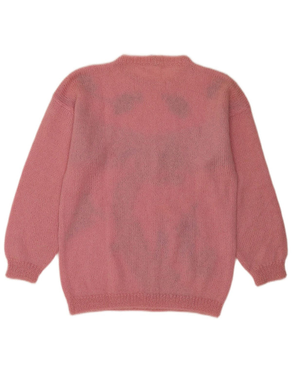 Vintage Womens Graphic Crew Neck Jumper Sweater UK 16 Large Pink