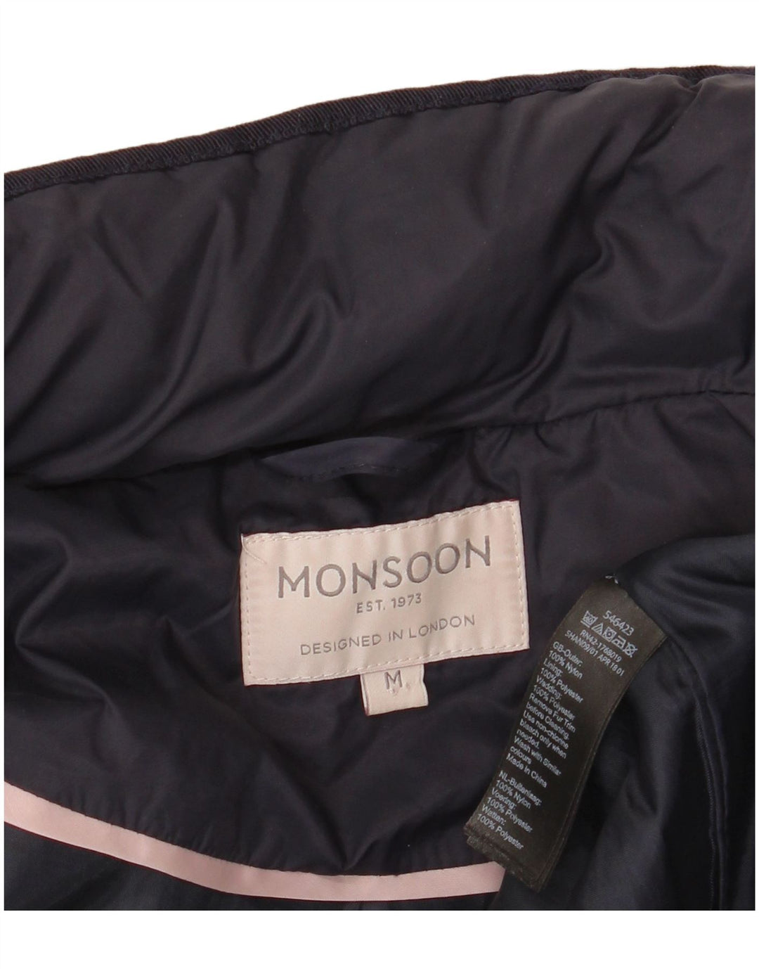 Monsoon Womens Polstret Frakke UK 14 Medium Navy Blue Nylon
