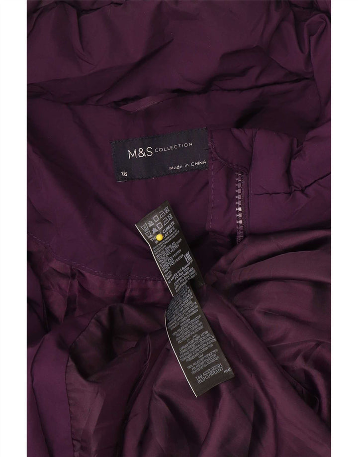Marks & Spencer Polstret frakke med hætte til kvinder UK 16 Stor lilla polyester