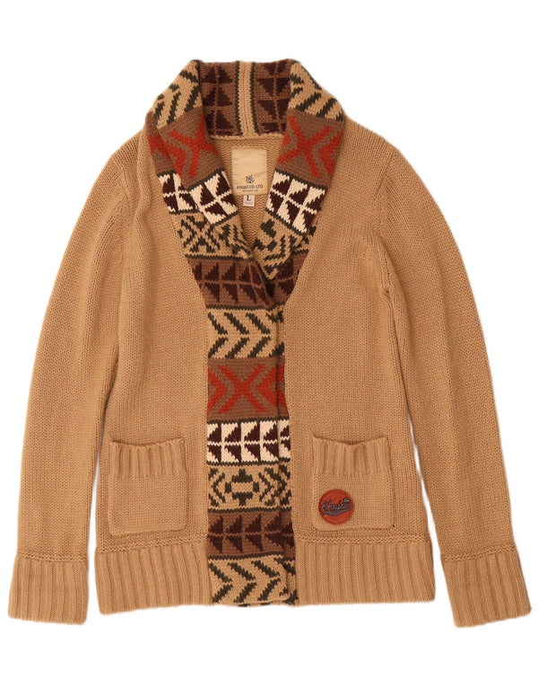KHUJO Dame Cardigan Sweater UK 16 Stor Beige Geometrisk Akryl