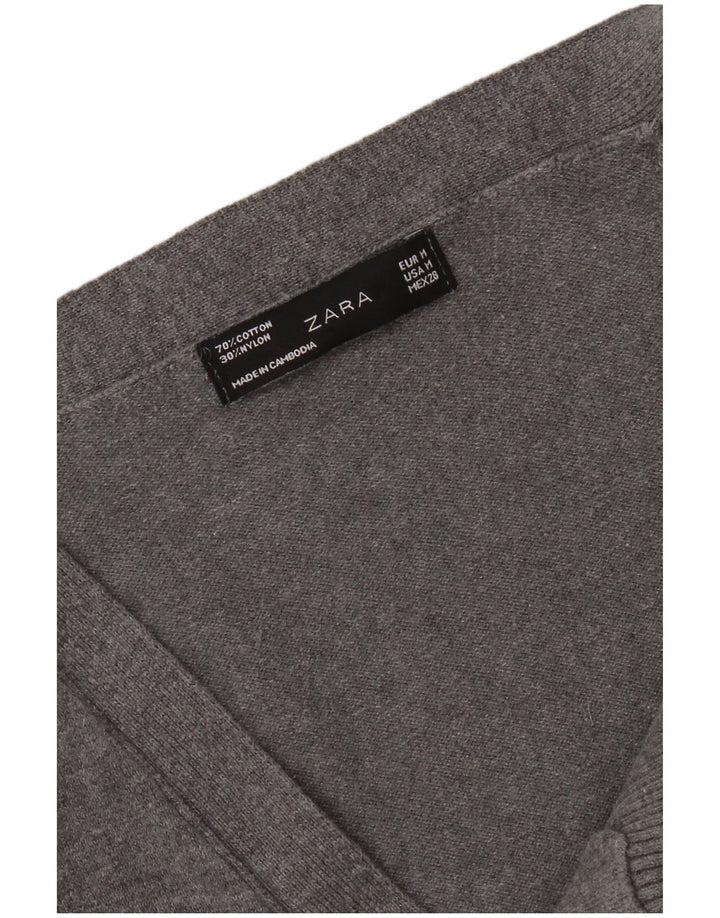 Zara Womens Longline Cardigan Sweater UK 12 Medium Grey