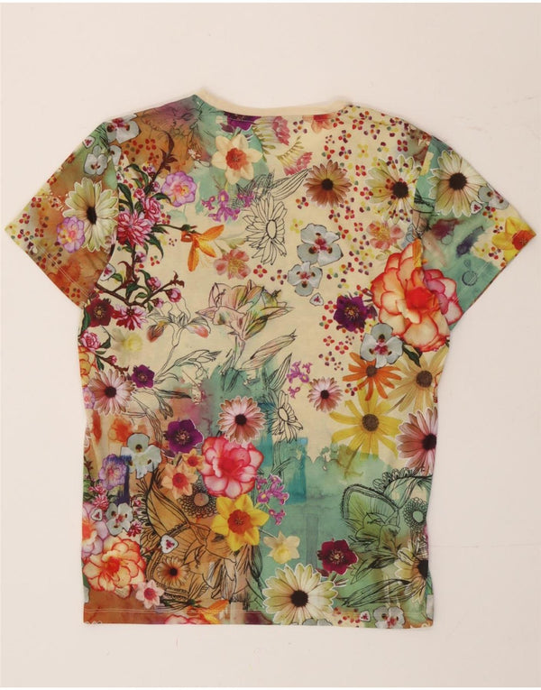 Adidas Dame Grafisk T-Shirt Top UK 10 Small Multicolored Floral