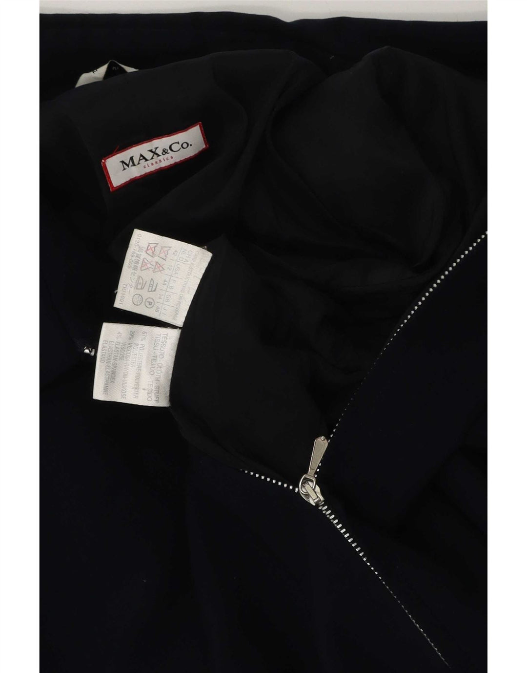 Max & Co. Dame 3/4-ærmet blazerjakke med fuld lynlås UK 14 Large Navy Blue