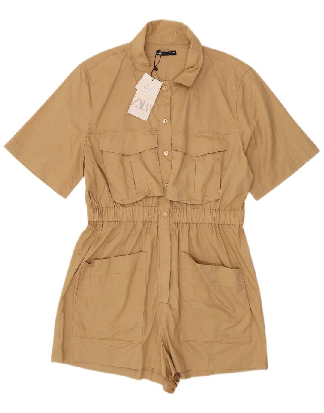 Zara Dame Playsuit UK 20 2XL Beige Bomuld