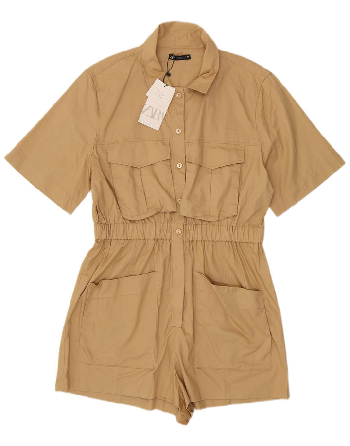 Zara Dame Playsuit UK 20 2XL Beige Bomuld