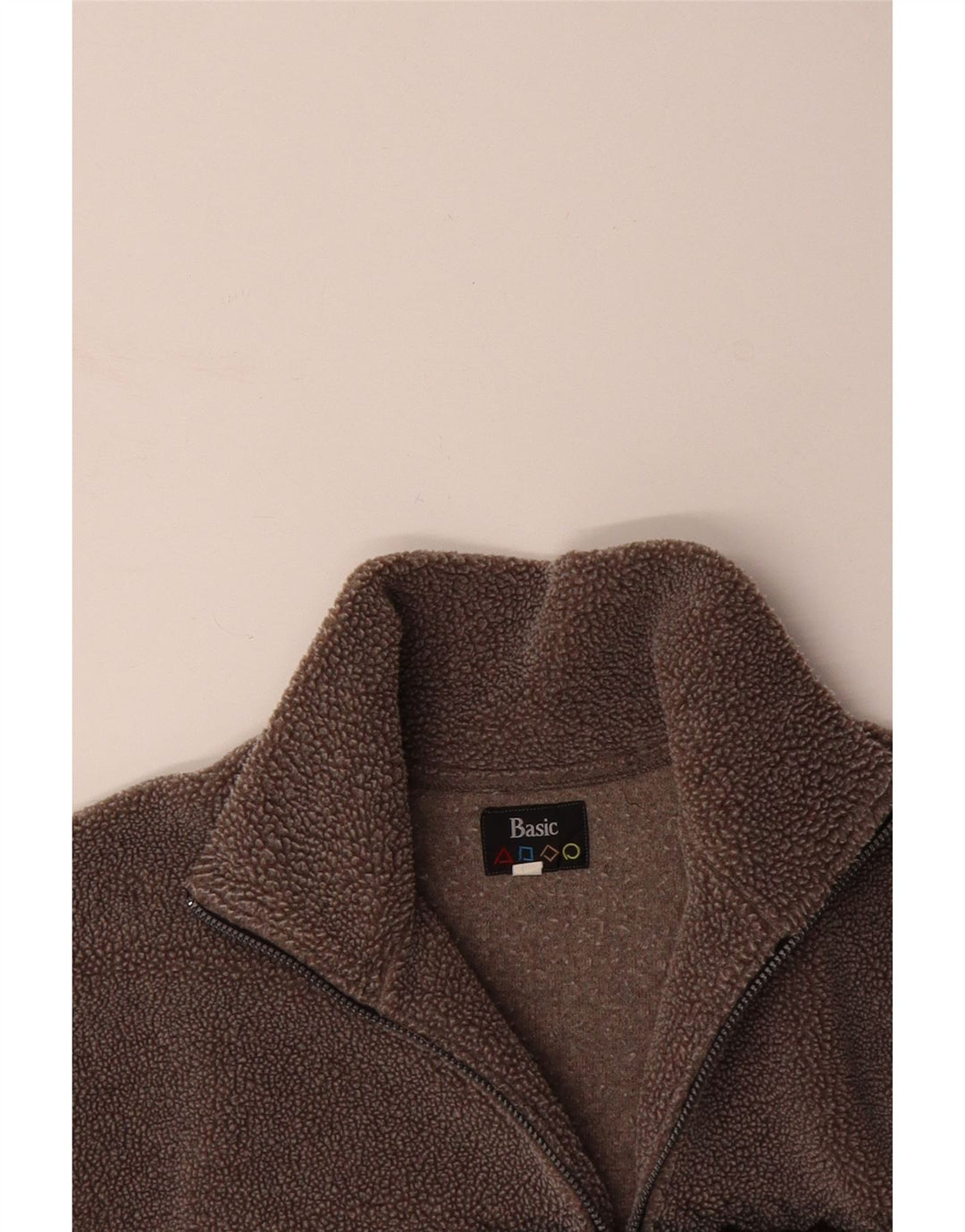 BASIC Mens Zip Neck Fleece Jumper Large Brown Paisley Polyester