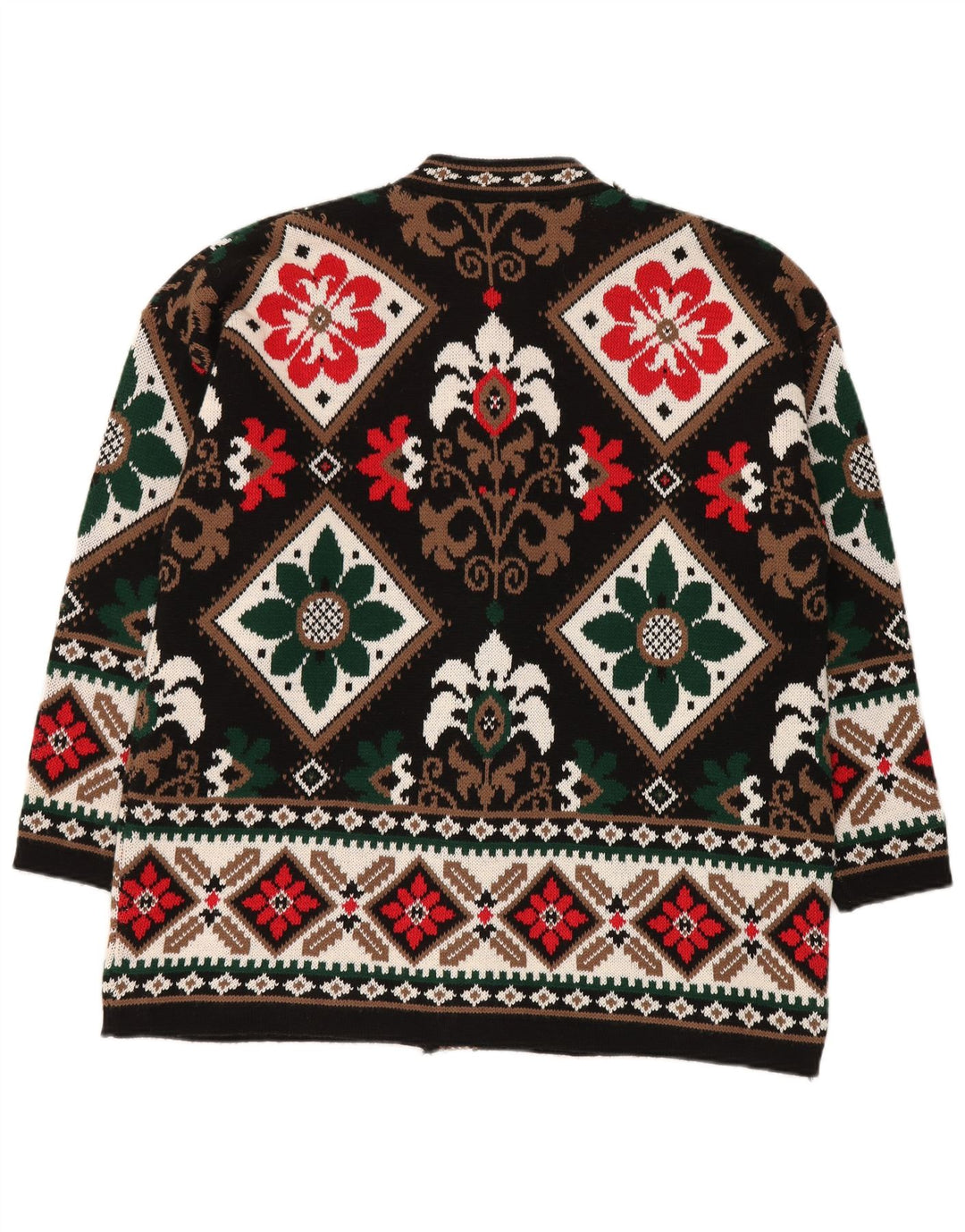 BELLISIMO Dame Oversized Cardigan Sweater UK 16 Large Black Fair Isle