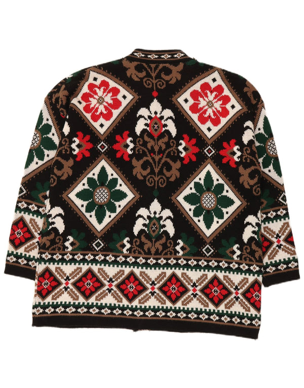 BELLISIMO Dame Oversized Cardigan Sweater UK 16 Large Black Fair Isle