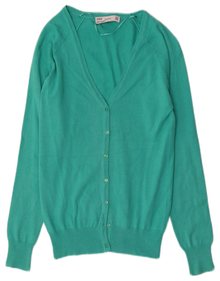 Zara Dame Cardigan Sweater UK 10 Lille turkis bomuld