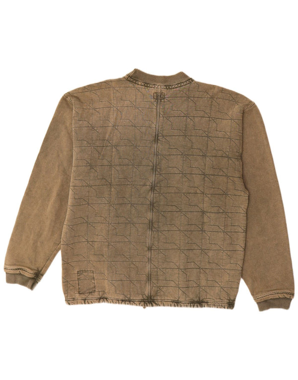 Vintage Herre Grafisk Sweatshirt Jumper Stor Khaki Geometrisk Bomuld