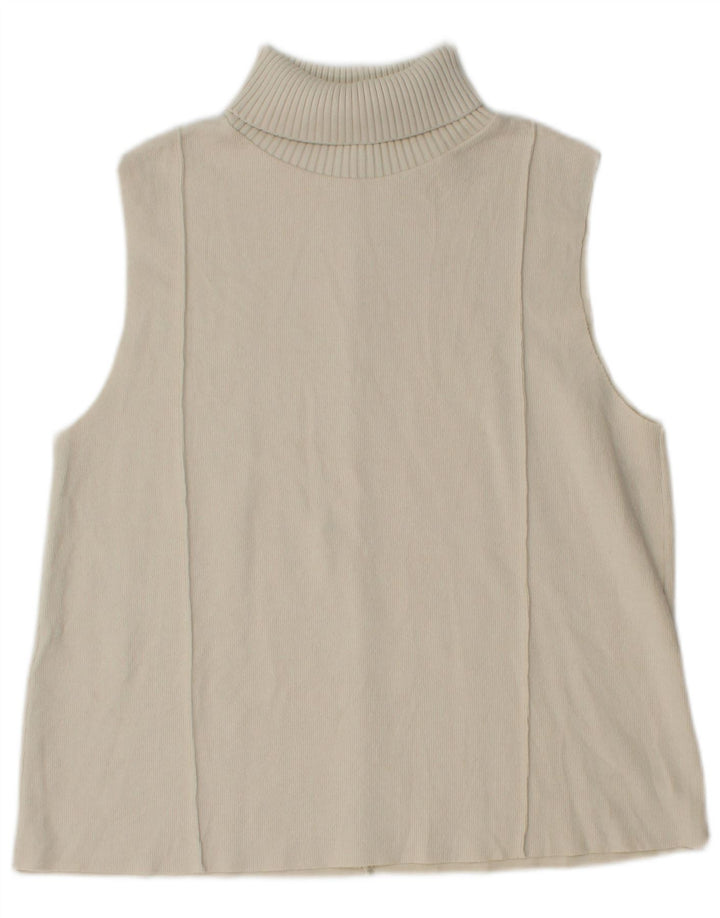 Zara Dame Roll Neck Vest Tank Top UK 14 Large Off White