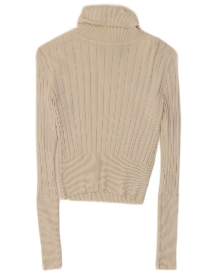 Zara Womens Crop Roll Neck Top Langærmet UK 10 Small White Viscose
