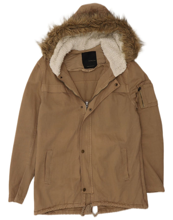 Zara Herre Hooded Parka Jacket UK 36 Small Beige