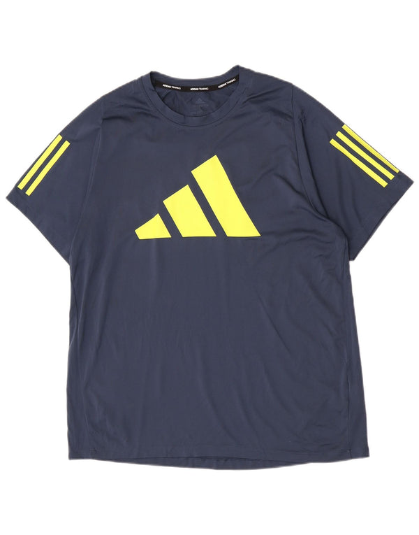 Adidas Herre Regular Graphic T-Shirt Top Large Navy Blue Colourblock