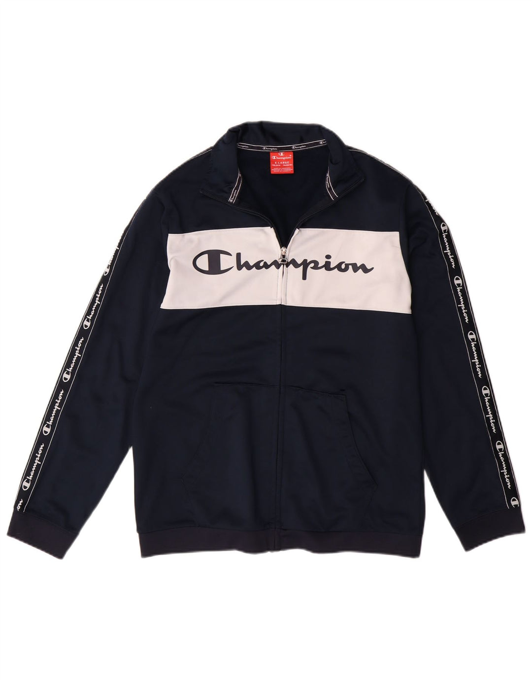 CHAMPION Træningsdragt til drenge Topjakke 13-14 år XL Navy Blue Colourblock