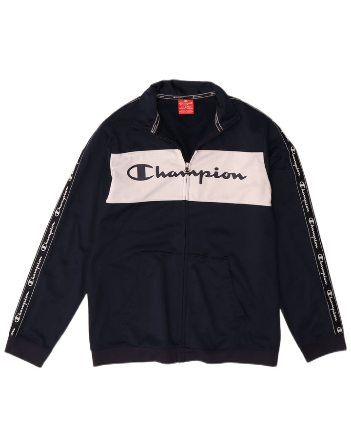 CHAMPION Træningsdragt til drenge Topjakke 13-14 år XL Navy Blue Colourblock