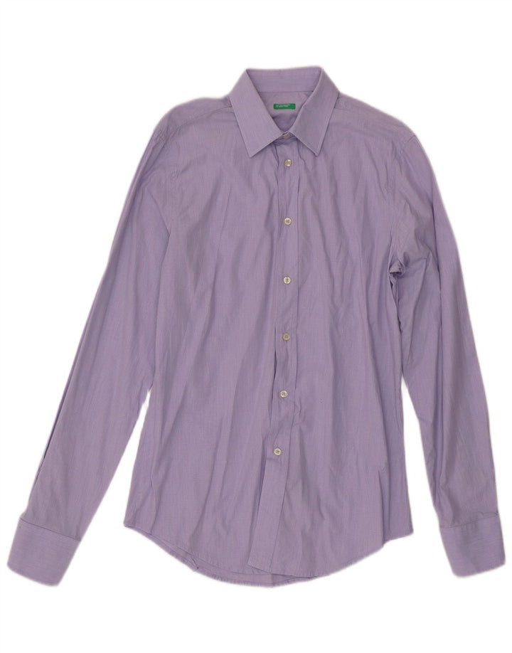 BENETTON Herreskjorte str. 40 15 3/4 Medium Lilla Plettet