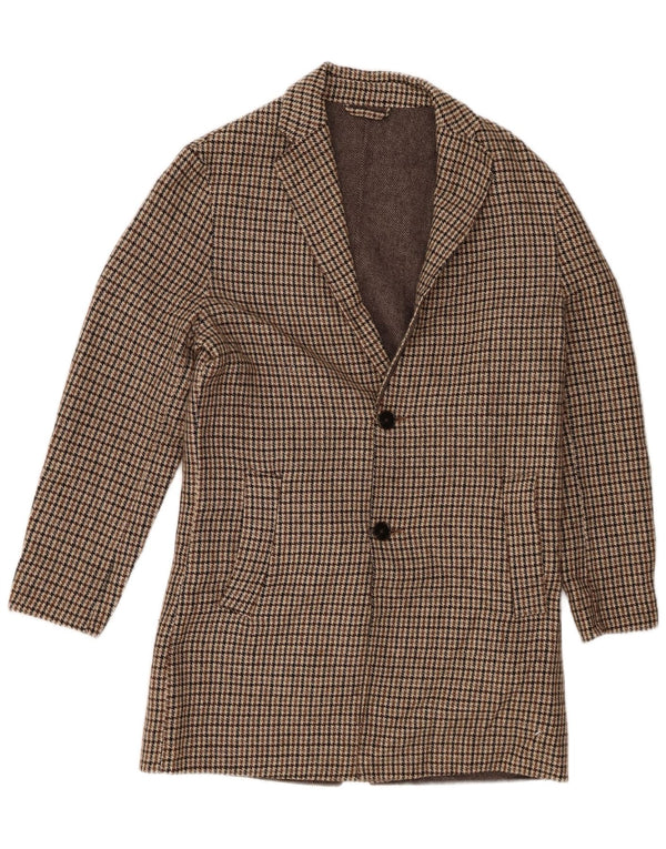 Zara Overfrakke til mænd UK 36 Small Brown Houndstooth Polyester