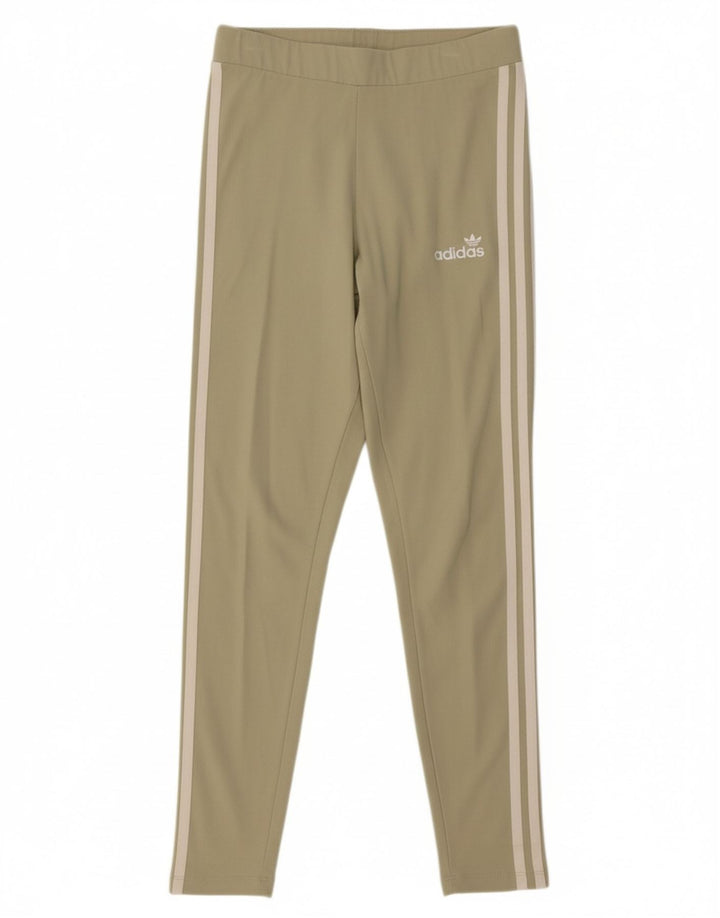 ADIDAS Womens Leggings UK 14 Medium Green Cotton