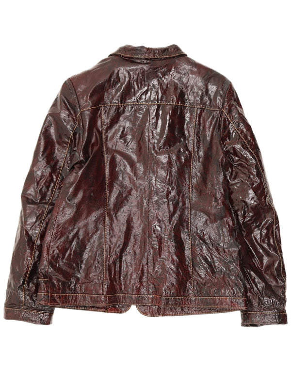 Vintage kvinde imiteret læder bomberjakke UK 24 4XL Burgundy