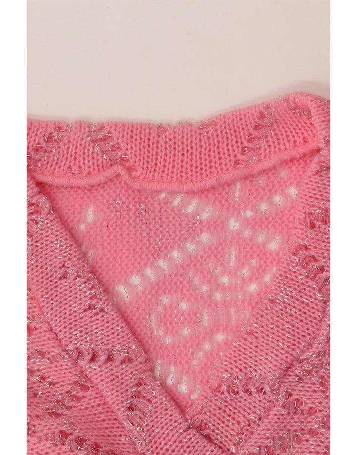 VINTAGE Womens V-Neck Jumper Sweater UK 14 Medium Pink Argyle/Diamond Vintage Vintage and Second-Hand Vintage from Messina Hembry 