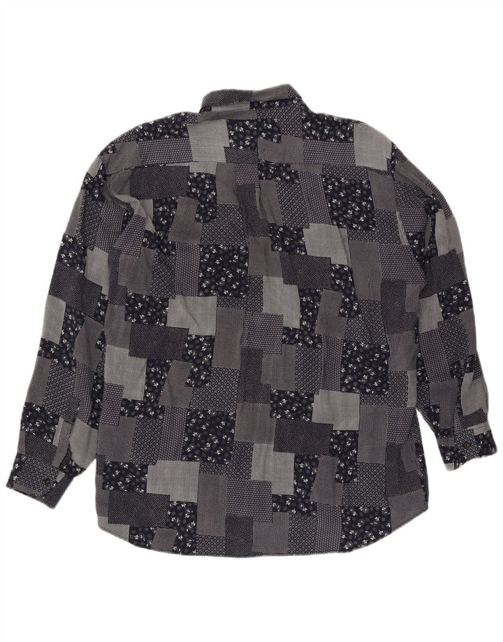 VINTAGE Herreskjorte XL Sort Patchwork Viscose
