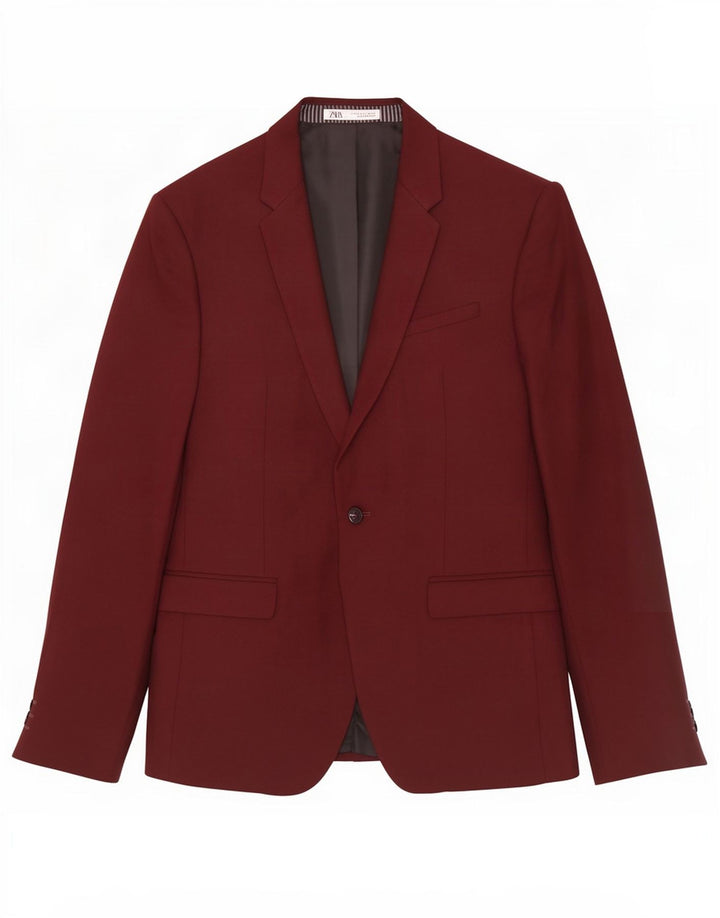 Zara Herre 1-knap blazerjakke EU 54 XL Burgundy Polyester