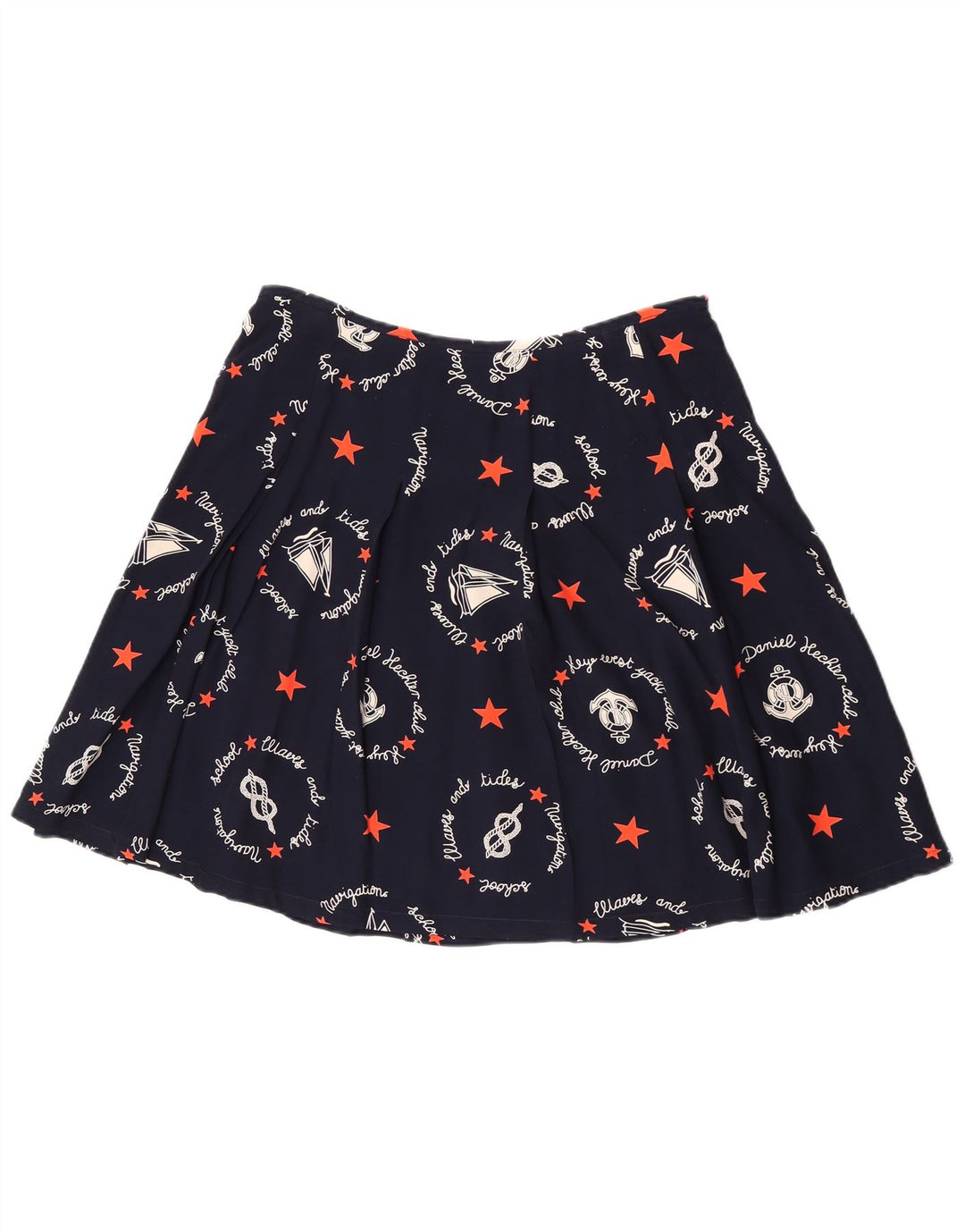 Vintage Kvinders Grafisk A-Line nederdel W30 Medium Marineblå Geometrisk