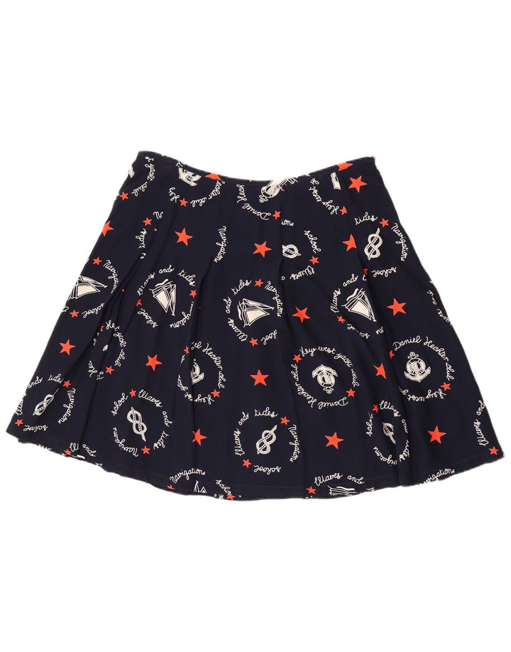 Vintage Kvinders Grafisk A-Line nederdel W30 Medium Marineblå Geometrisk