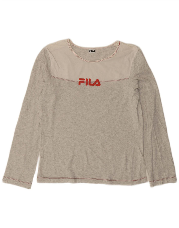 FILA Dame Grafisk Top Langærmet UK 12 Medium Grå Flecked