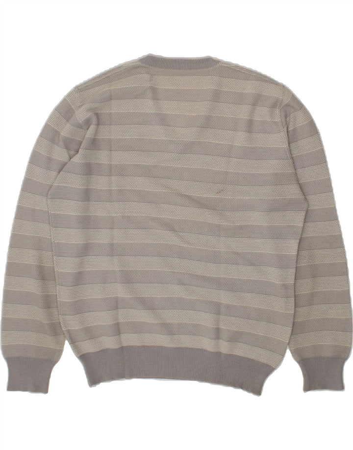 MAPIER Mens V-Neck Jumper Sweater XL Grey Striped Vintage Mapier and Second-Hand Mapier from Messina Hembry 