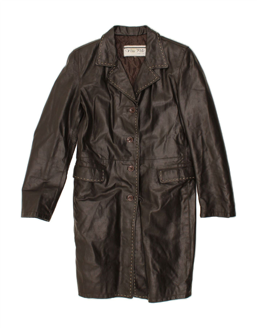 VINTAGE Womens Leather Coat UK 10 Small Brown Leather Vintage Vintage and Second-Hand Vintage from Messina Hembry 