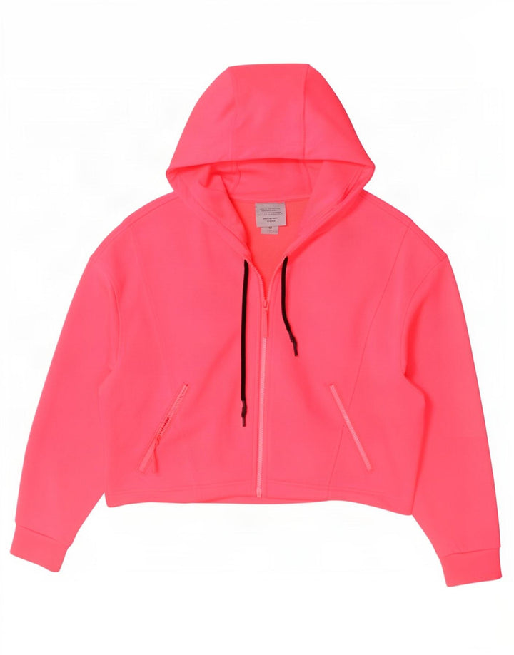 Zara Womens Crop Oversized hættetrøje med lynlås UK 14 Medium Pink Polyester