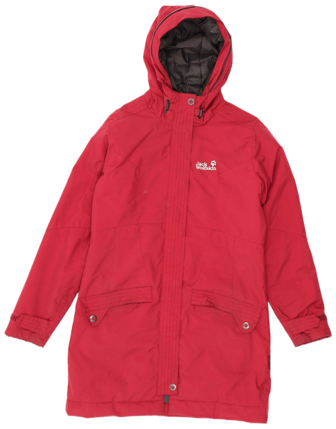 Jack Wolfskin Dame Hooded Windbreaker Coat UK 10 Small Red Polyester