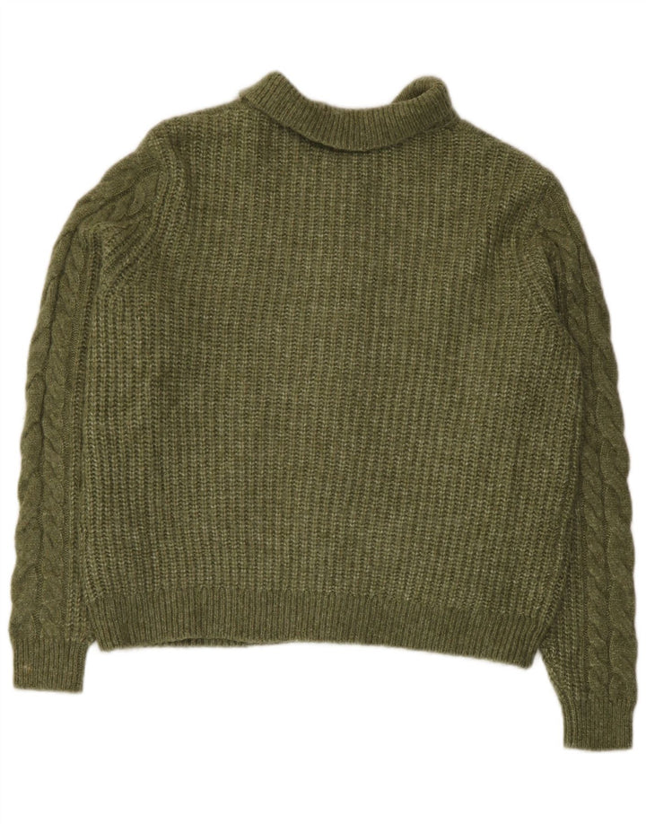 Marks & Spencer Womens Crop Cardigan Sweater UK 14 Medium Green Acryl
