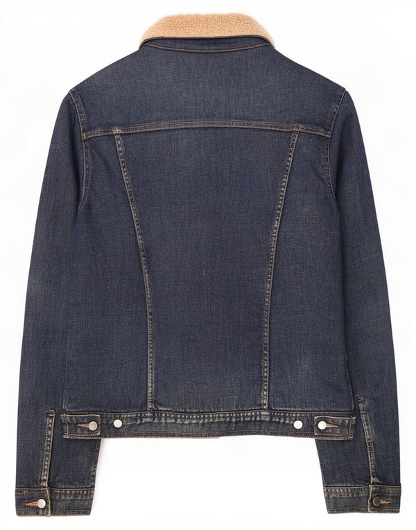 Benetton Dame Denim Sherpa Jacket UK 14 Large Navy Blue Colourblock