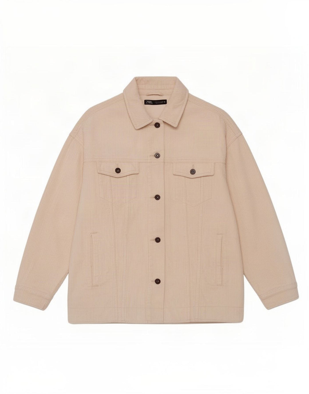 Zara Dame Oversized Corduroy Jacket UK 14 Medium Off White Bomuld