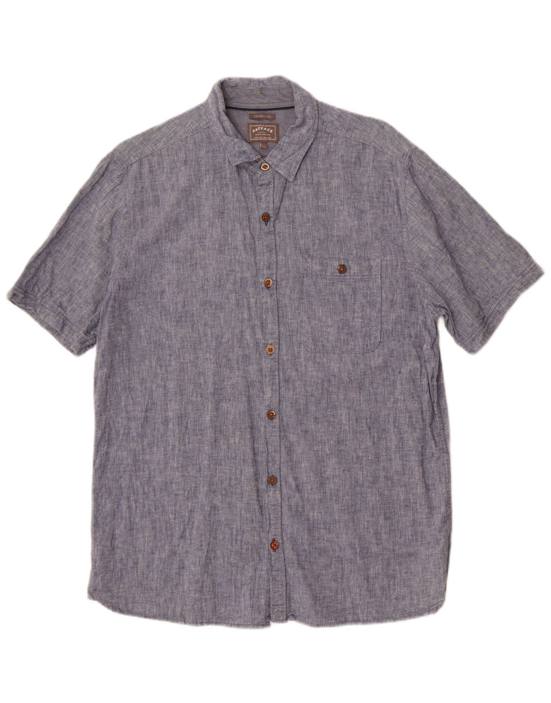 Fat Face Herre Kortærmet Classic Fit Shirt Medium Blue Linen