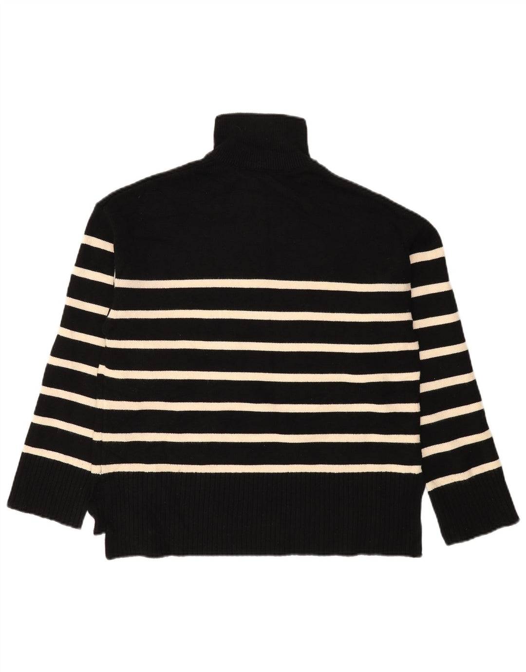 ZARA Womens Oversized Zip Neck Jumper Sweater UK 10 Small Black Striped