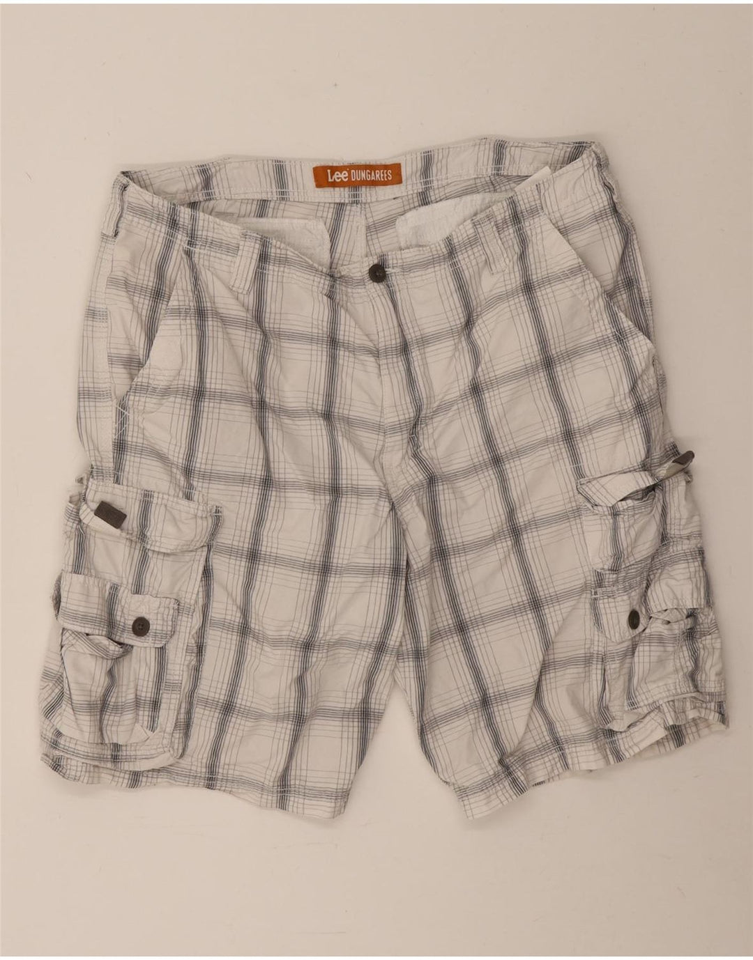 Lee Herre Dungarees Cargo Shorts W38 XL Hvid ternet bomuld