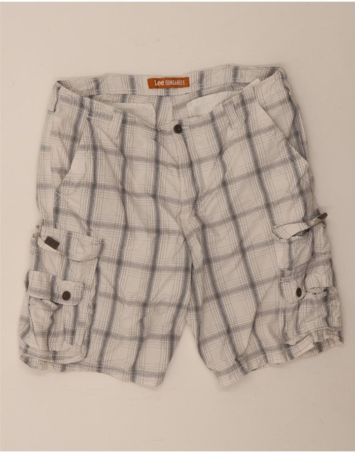 Lee Herre Dungarees Cargo Shorts W38 XL Hvid ternet bomuld