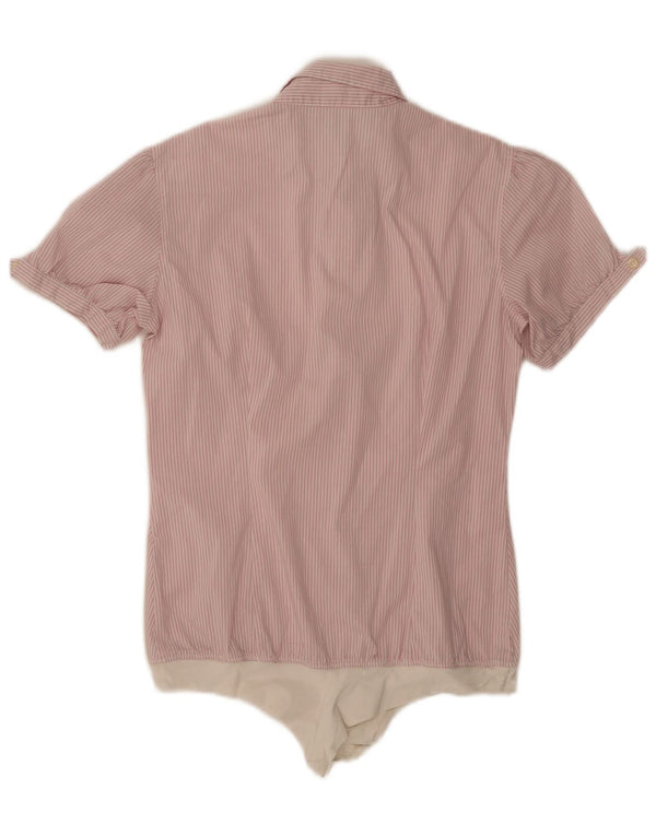 Benetton Womens Shirt Bodysuit UK 14 Medium Pink Pinstripe