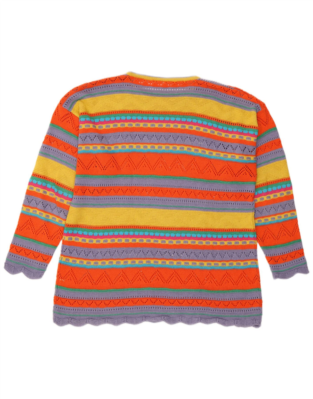 VINTAGE Dame sweater med rund hals DK 16 Stor flerfarvet stribet