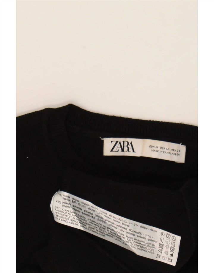 Zara Womens Crop Top Langærmet UK 12 Medium Black Viscose