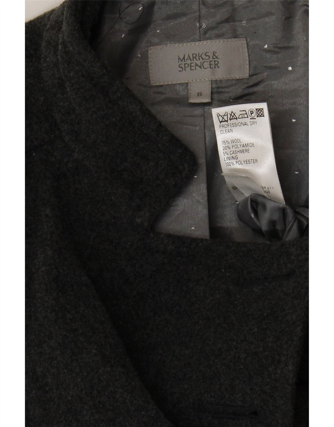 MARKS & SPENCER Dameoverfrakke UK 8 Lille grå uld