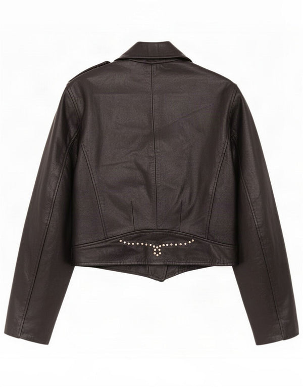 Vintage Dame Læder Biker Jacket IT 44 Medium Sort
