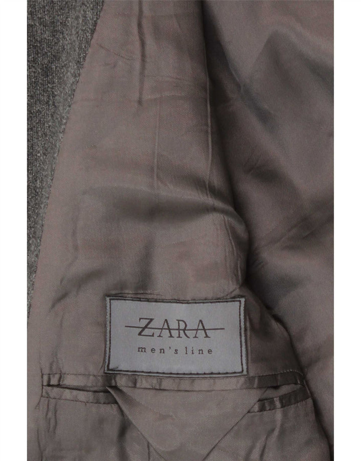 Zara Herre 4-knaps hætteblazerjakke UK 38 Mellemgrå uld