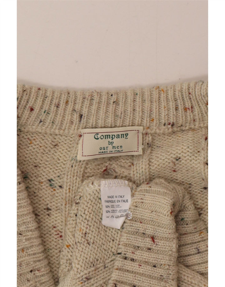 Vintage cardigan sweater til mænd, stor beige flækket uld