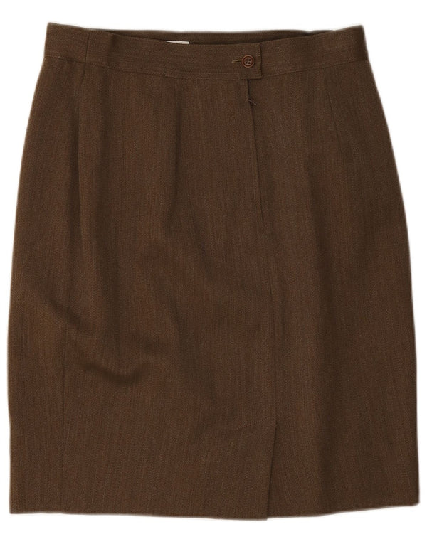 Max Mara Kvinder High Waist Pencil Skirt UK 16 Large W30 Brown Virgin Wool
