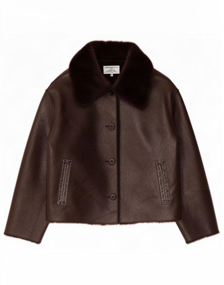 Zara Sherpa-jakke til kvinder UK 18 XL Brun polyester